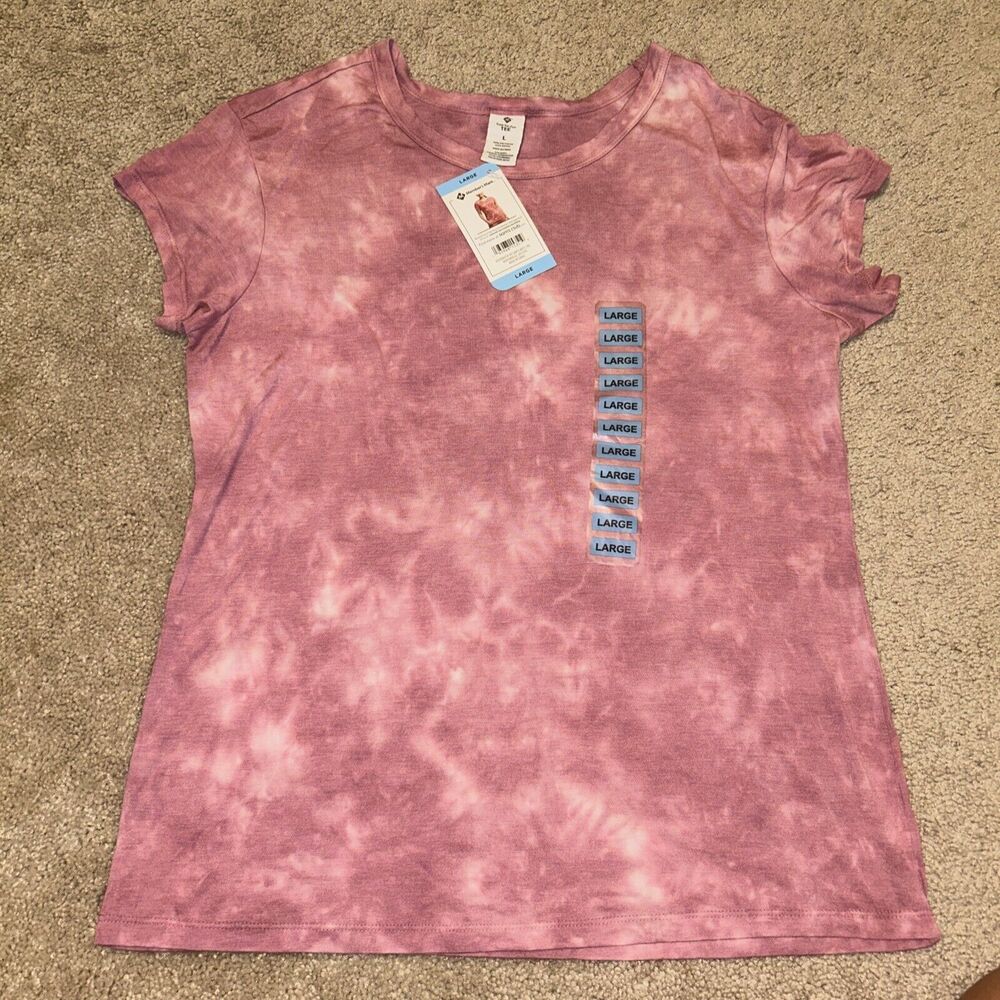 New Women’s Large Members Mark Tie Dye Luxe T-Shirt White And Pink